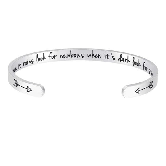 Engraved Positive Quote Keep Going Cuff bracelets Stainless Steel set of two NEW - Picture 3 of 5